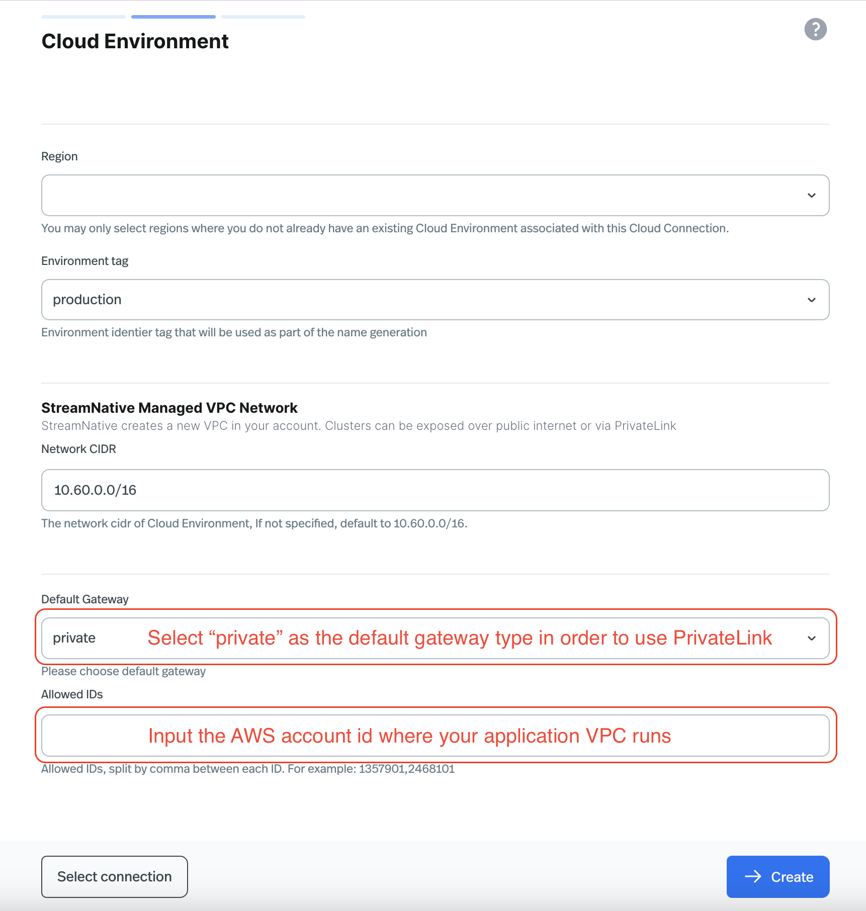 Configure Cloud Environment with Private Gateway