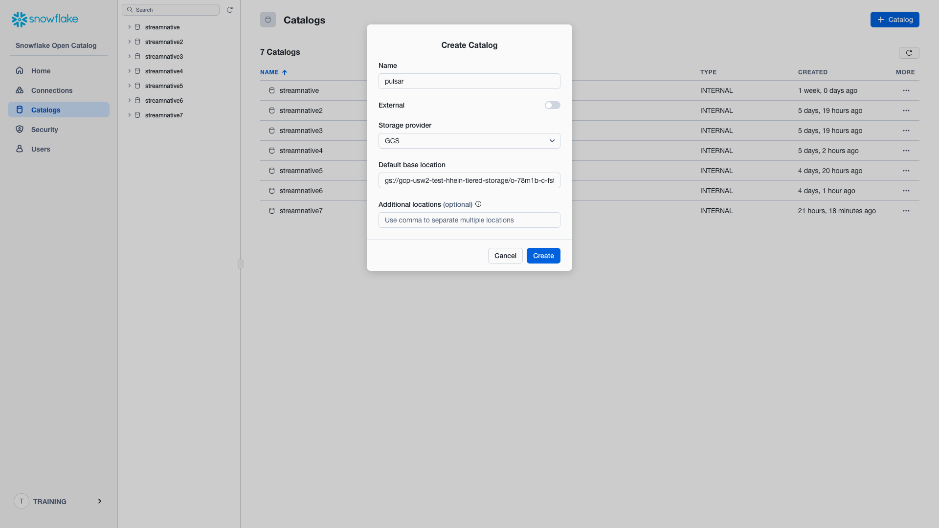 Create catalog