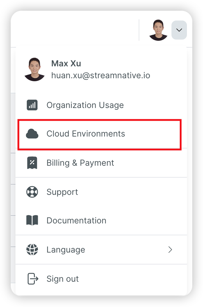 Dropdown CloudEnvironment