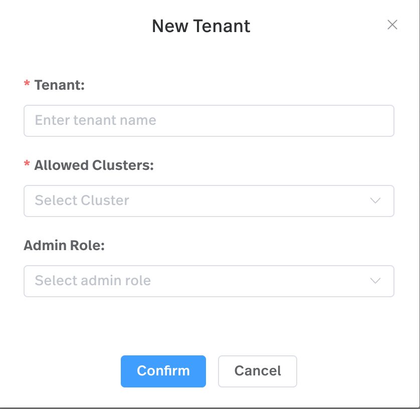 screenshot of creating a tenant