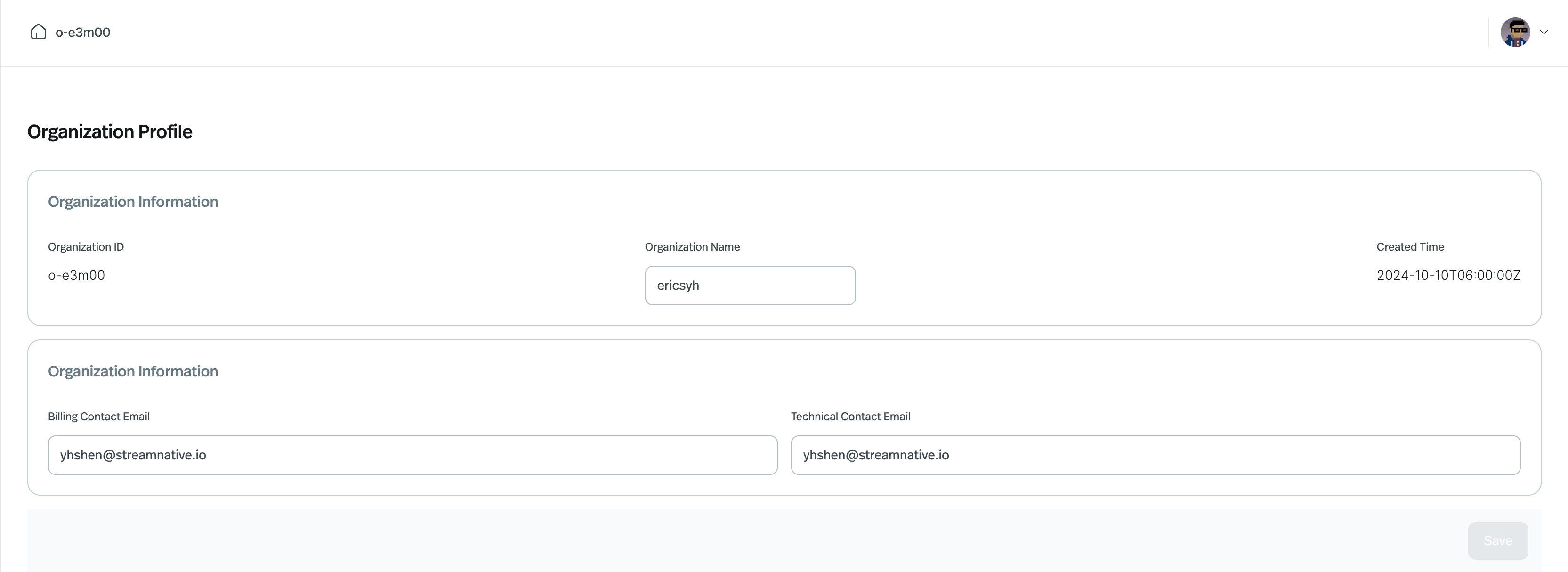 Organization profile page