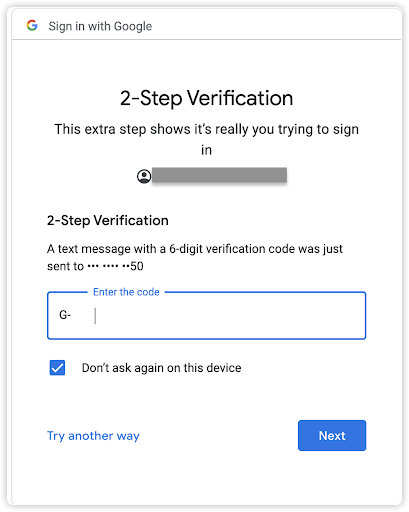 screenshot of Two-Factor Authentication