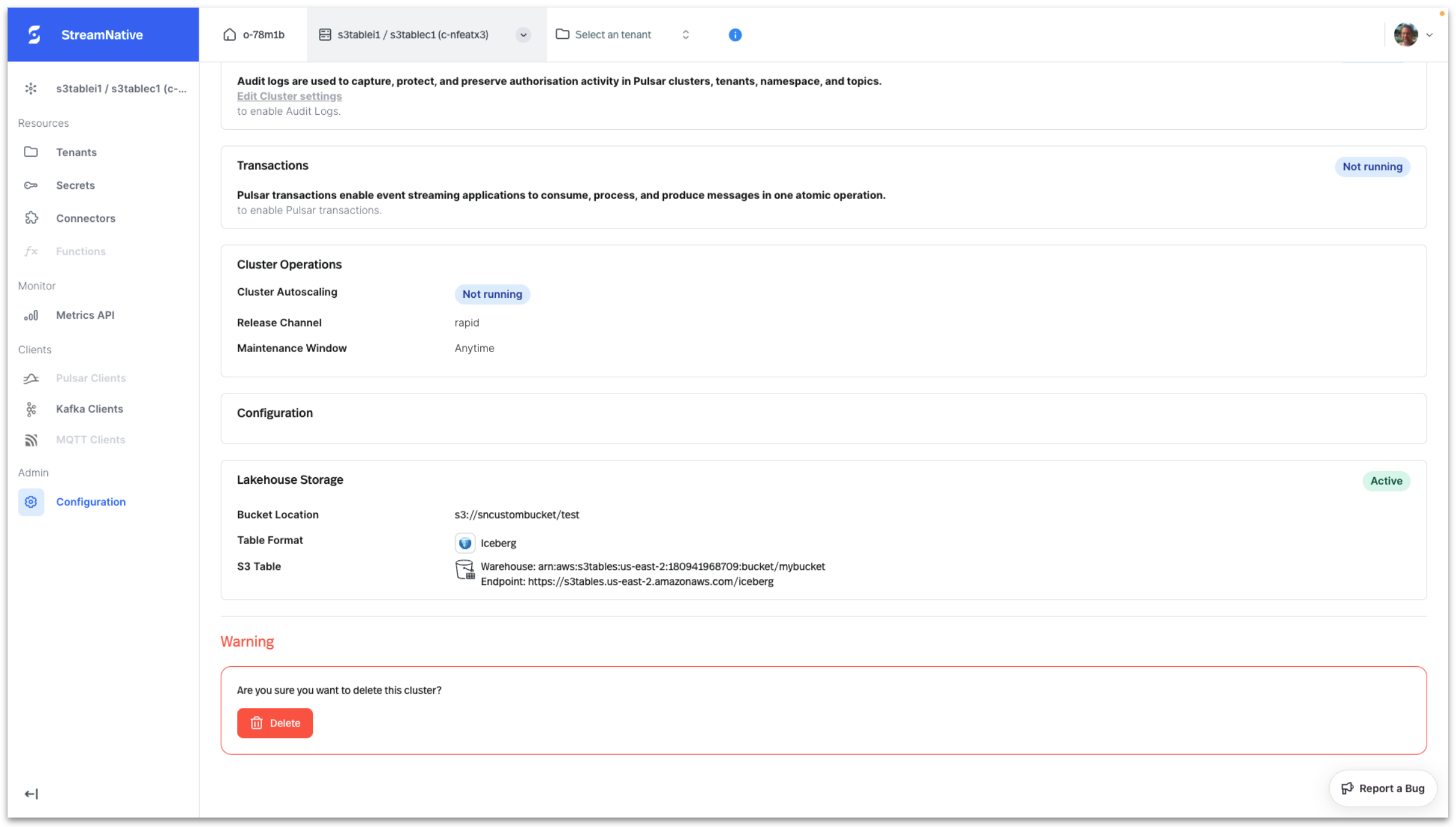 View Lakehouse Storage config