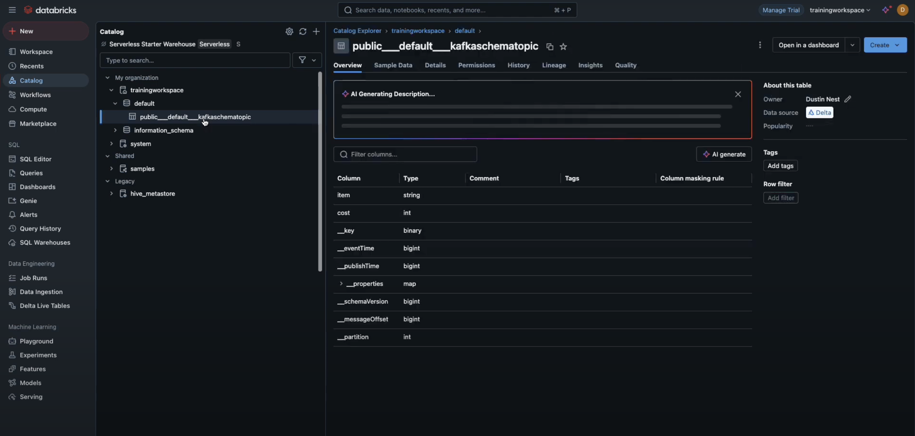 Table in Databricks Unity Catalog